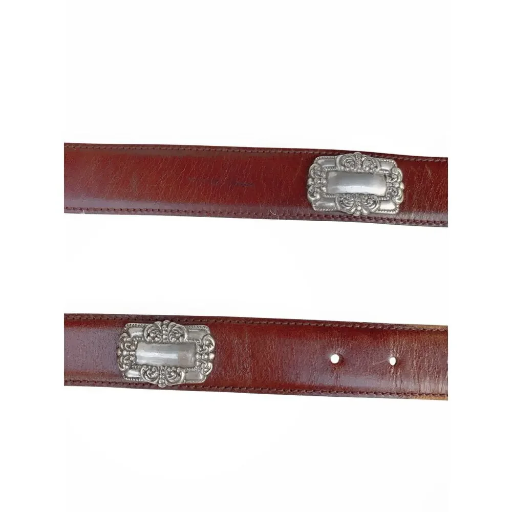 Vintage Fossil Cognac Leather Concho Belt Western Silver Floral Buckle Y2K Ranch